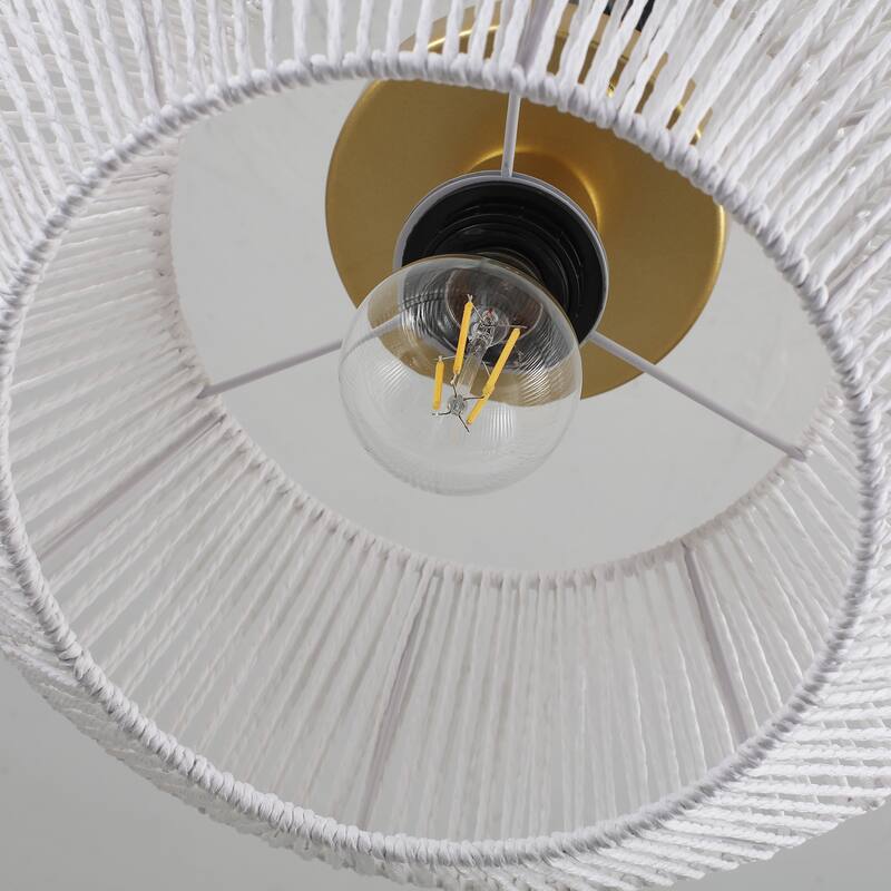 1-Light Farmhouse Style Classic Semi Flush Mount Chandelier, Hand-Woven Semi-Flush Mount Ceiling Light with Drum Shade