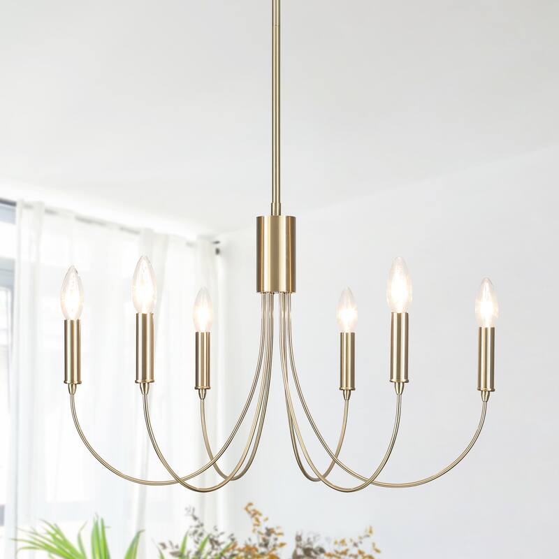 6-Light Modern Candlestick Hanging Linear Chandelier Lighting Island Chandelier for Kitchen Island - Black and Brass