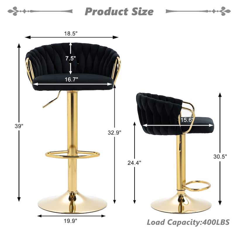 2 Set Counter Height Adjustable Velvet Bar Stools