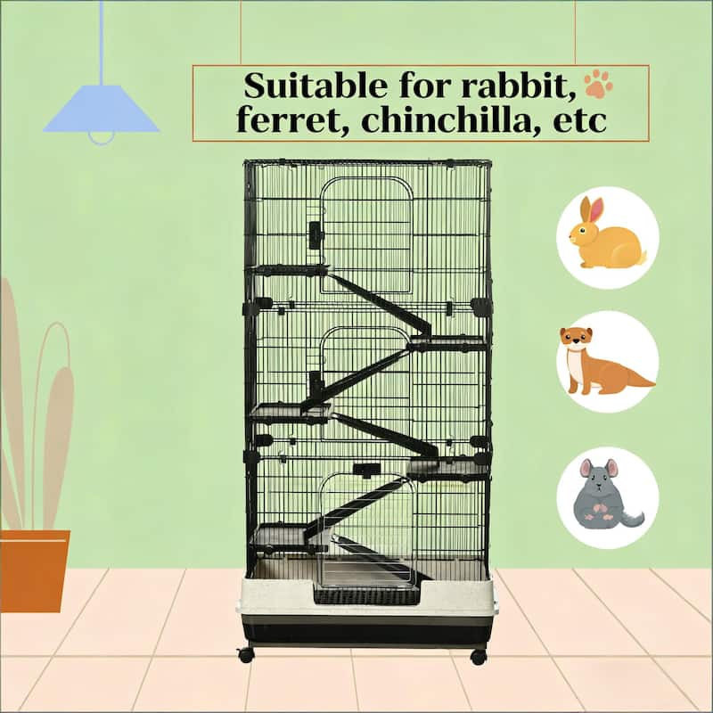 Small Animal Rabbit Cage,Spacious Pet House is designed for convenient cleaning - Black,White