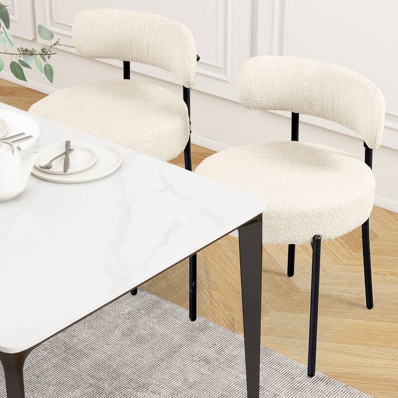 Sherpa Fabric Upholstered Dining Chairs Set with Backrest For Dining Room, Kitchen, Living Room (Set of 4)