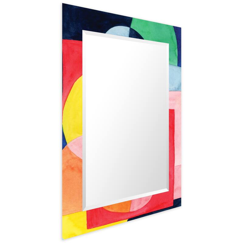 Launder Rectangular Beveled Mirror on Free Floating Printed Tempered Art Glass - Clear - 40" x 30"