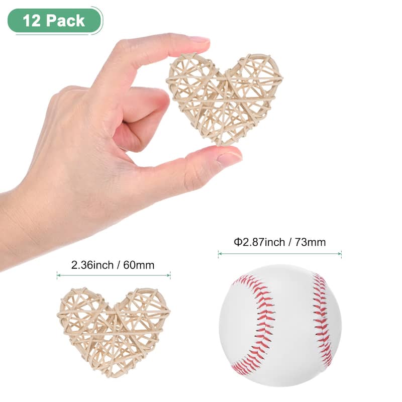 12-Pack Heart Wicker Rattan Balls 2.4 Inch for DIY - Burlywood
