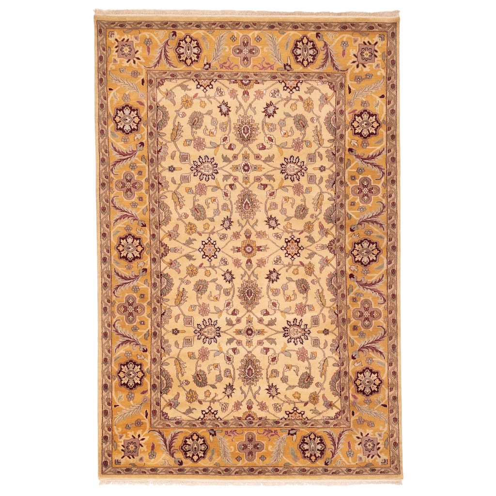 ECARPETGALLERY Hand-knotted Finest Agra Jaipur Beige Wool Rug - 6'0 x 9'3