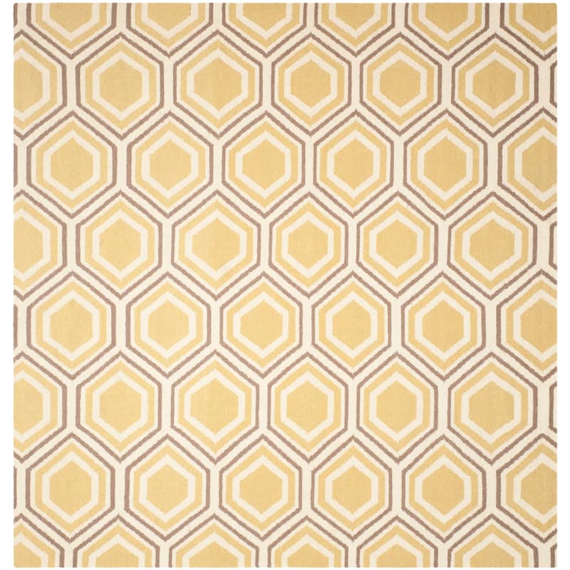 SAFAVIEH Handmade Flatweave Dhurries Tina Modern Wool Rug - 8' Square - Ivory/Yellow
