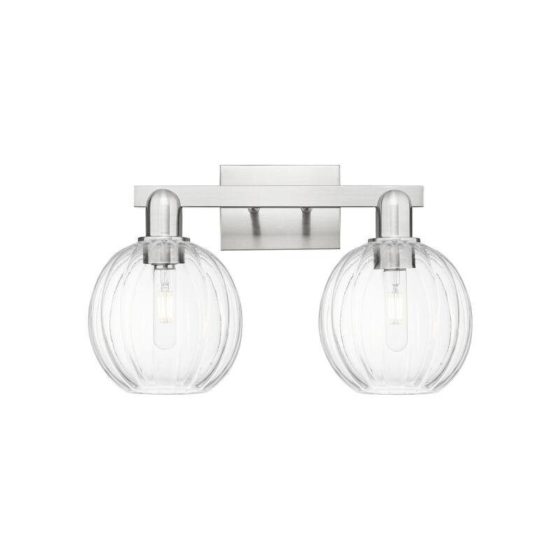 Innovations Lighting Downtown Urban - Preston - 2 Light 16" Globe Shade Bath Vanity Light - Clear/Brushed Satin Nickel