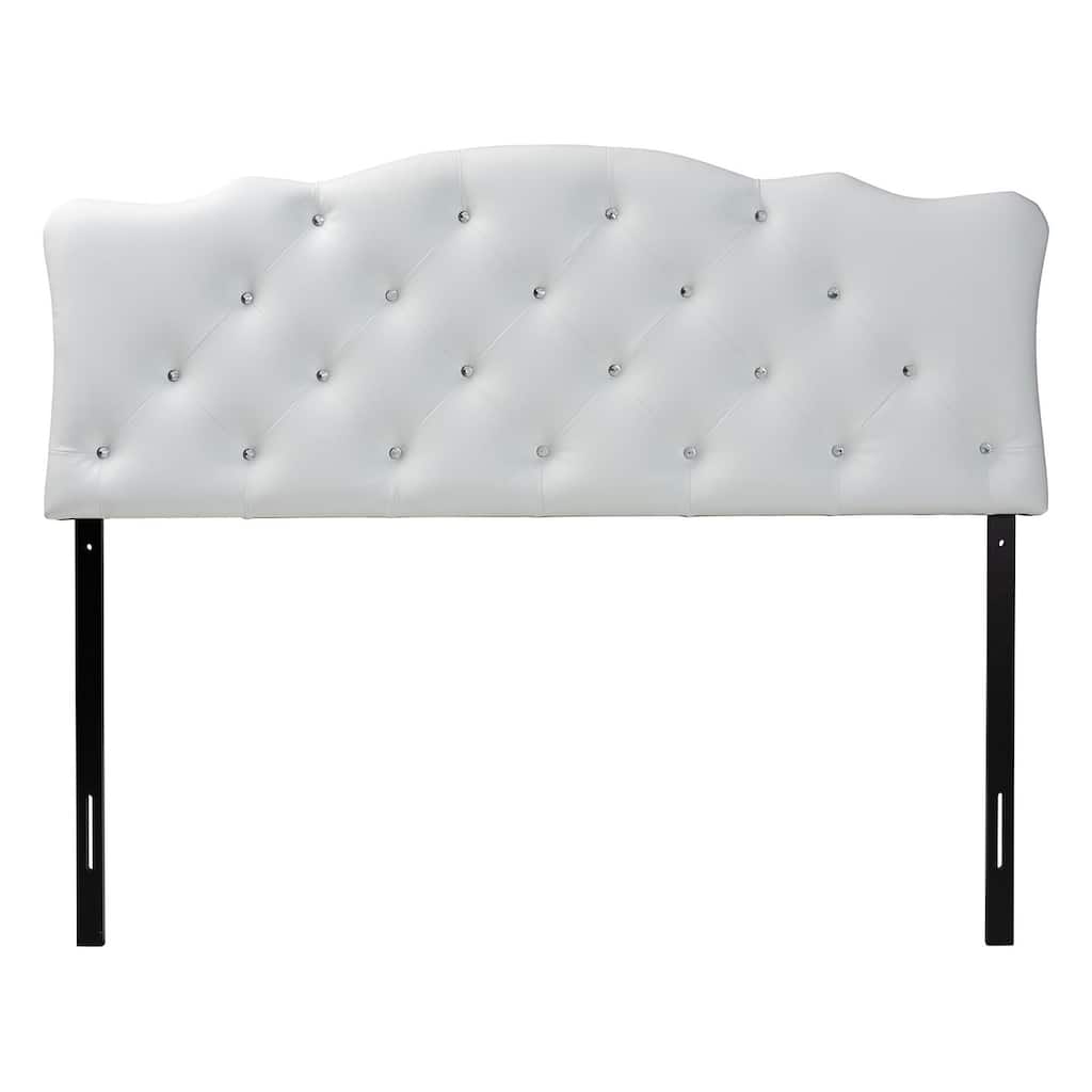 Scalloped Upholstered Button-Tufted Headboard with Faux Crystal Buttons, Adjustable Height and Hardwood Frame