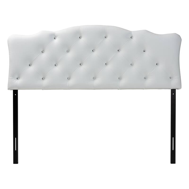 Scalloped Upholstered Button-Tufted Headboard with Faux Crystal Buttons, Adjustable Height and Hardwood Frame