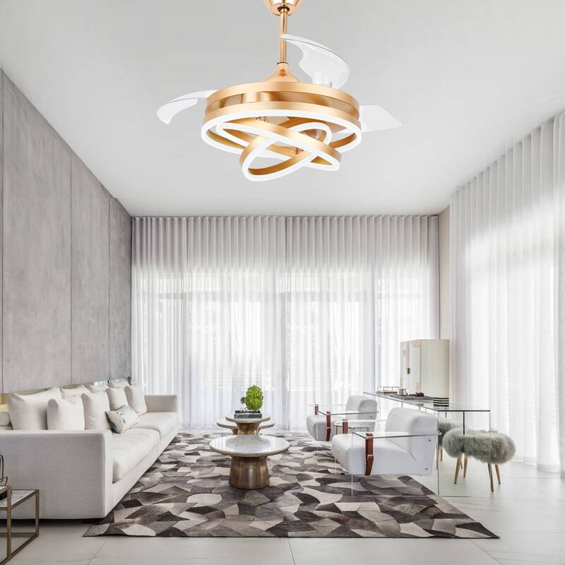 Oaks Aura 42in. DIY Shape Retractable Ceiling Fan With Lights, 6-Speed DC Motor Modern Ceiling Fan with LED Light and Remote