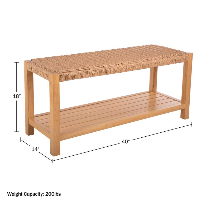 Newport 40" Wood Storage Bench with Handcrafted Woven Rope Seat, Natural