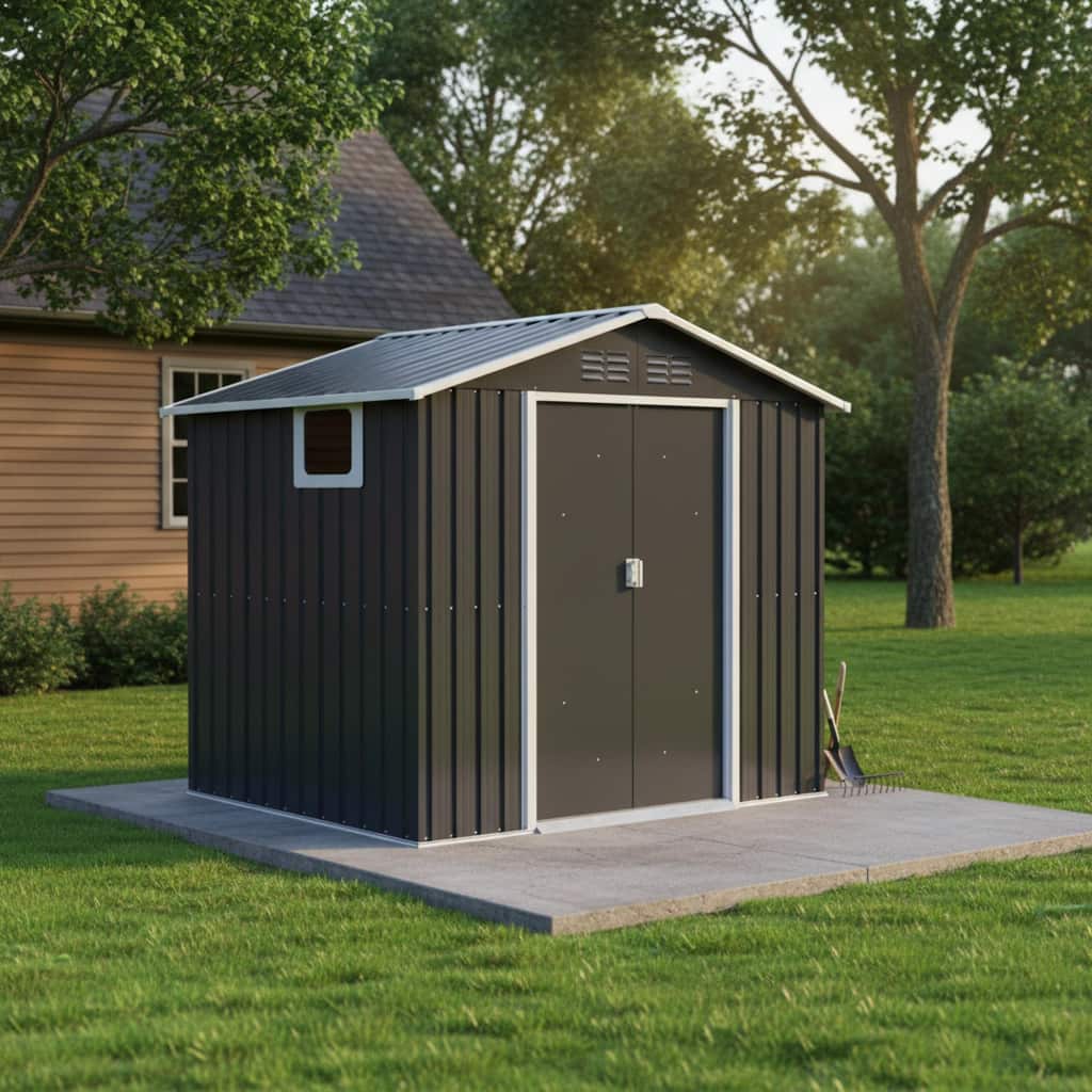 Roomfitters 7x4.3ft Metal Storage Shed Outdoor Backyard Garden House Sliding Door Lockable Tool Storage Box Vents, Grey
