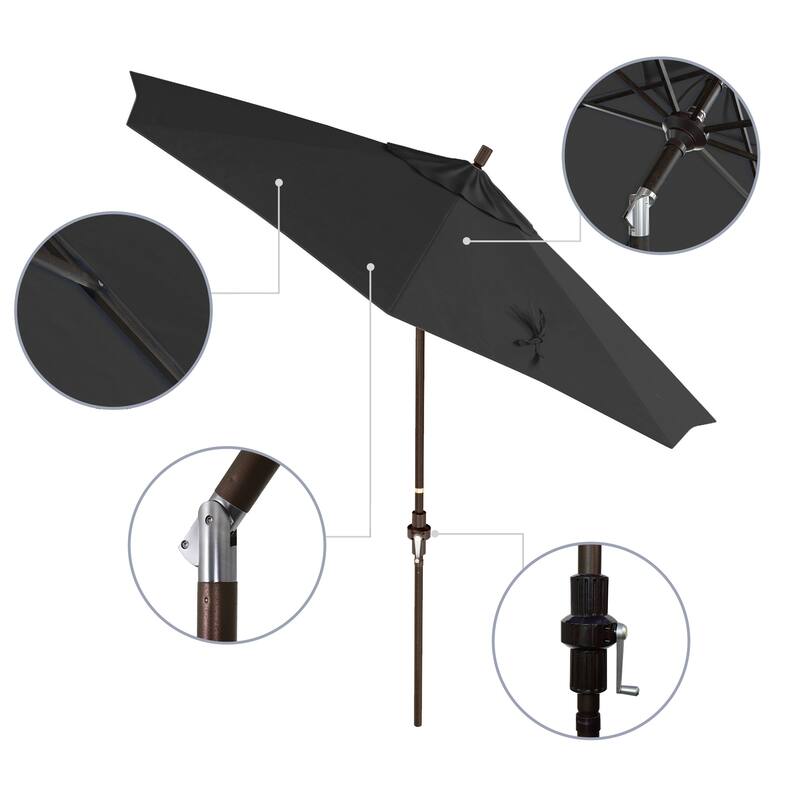 California Umbrella 9' Rd. Aluminum Patio Umbrella, Deluxe Crank Lift with Collar Tilt, Bronze Frame Finish, Pacifica Fabric