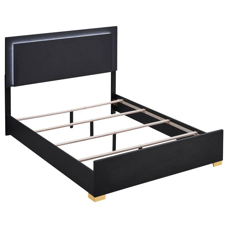 Dex 4pc Queen Bedroom Set with Modern LED Headboard, Mirror, Black