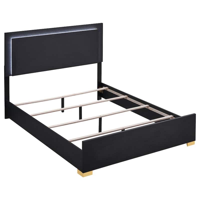 Dex 5pc Queen Bedroom Set with Modern LED Headboard, Mirror, Black