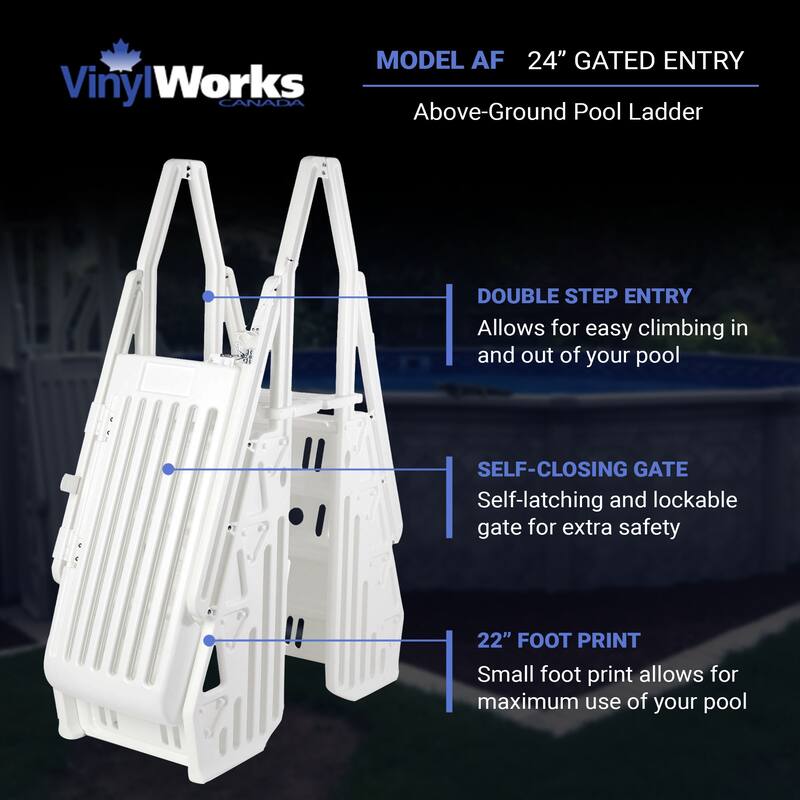 Vinyl Works AF Adjustable 24 Inch Gated Entry Above Ground Pool Ladder, Taupe