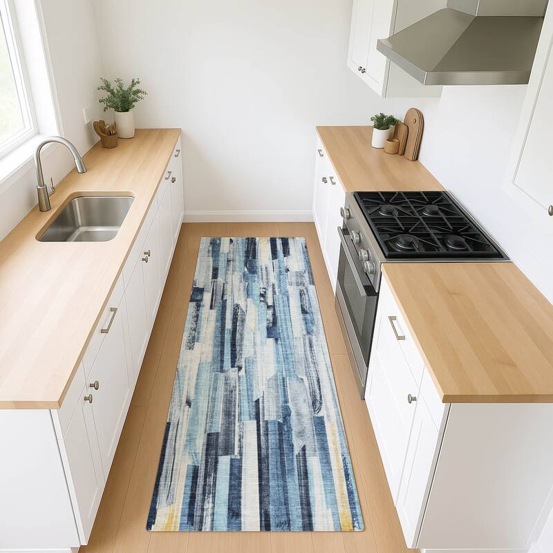 Machine Washable Indoor/ Outdoor Modern Stripes Chantille Rug