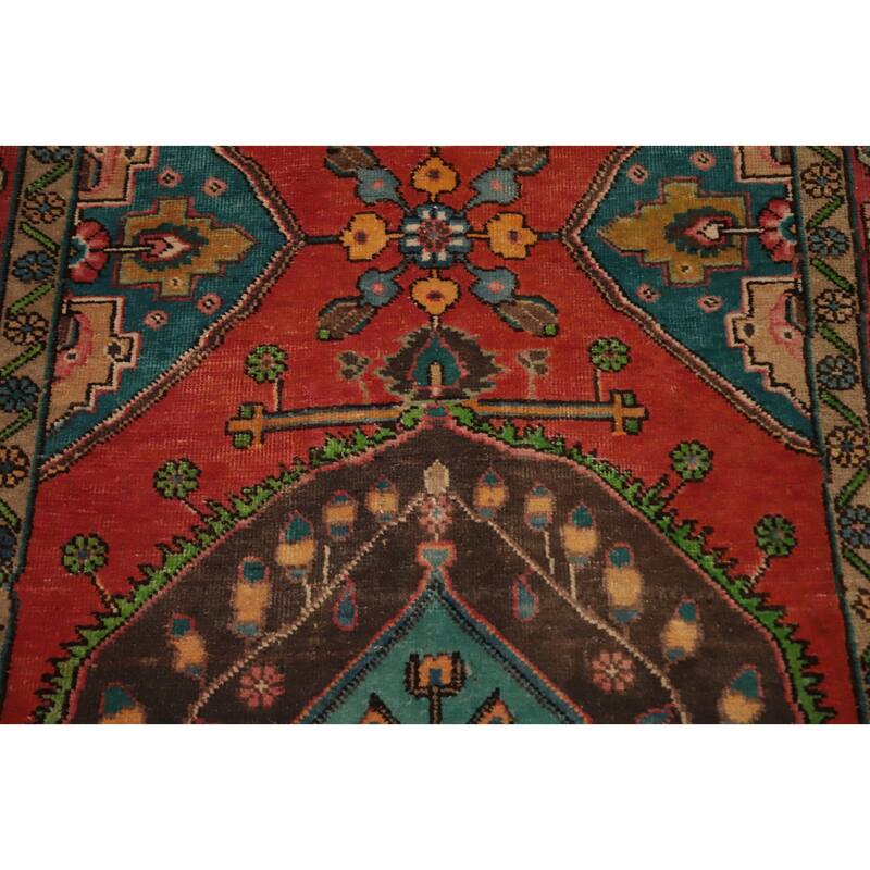 Hand Knotted Oriental 100% Wool Carpet Traditional Geometric Oranges & Rust Tabriz Runner Rug - 13' 3'' X 3' 3''