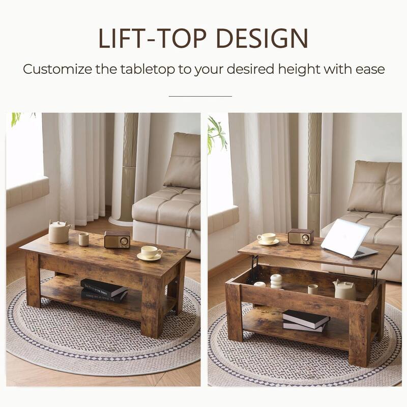 Adjustable Height Coffee Table - Large Storage Compartment - Adjustable Height