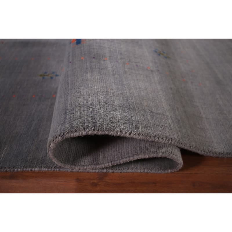 Tribal Gray Gabbeh Indian Area Rug Hand-Knotted Wool Carpet - 8'1"x 9'11"