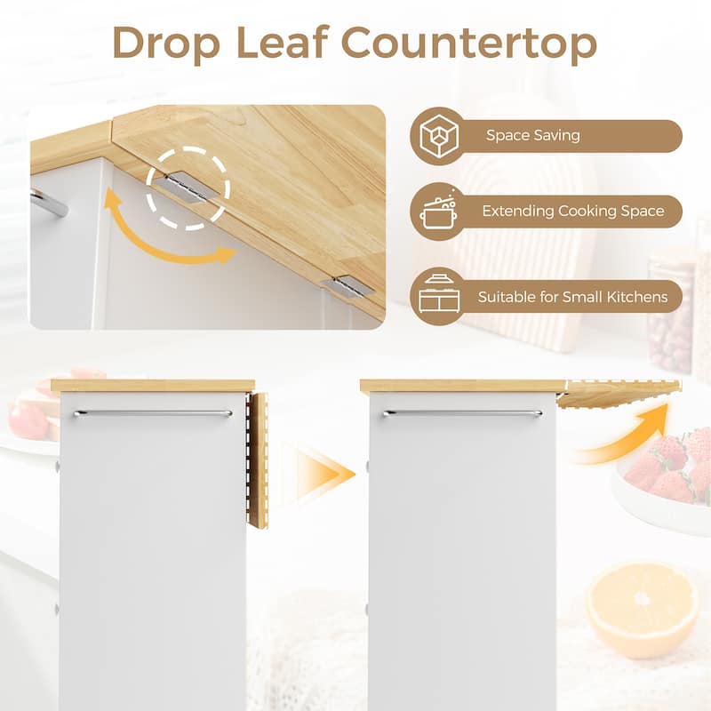 Rolling Kitchen Island with Storage Cabinet & 3 Drawers – Mobile Storage Cart with Extendable Countertop for Small Spaces