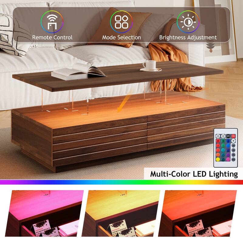 47.2" LED Coffee Table with Drawers & Light Display