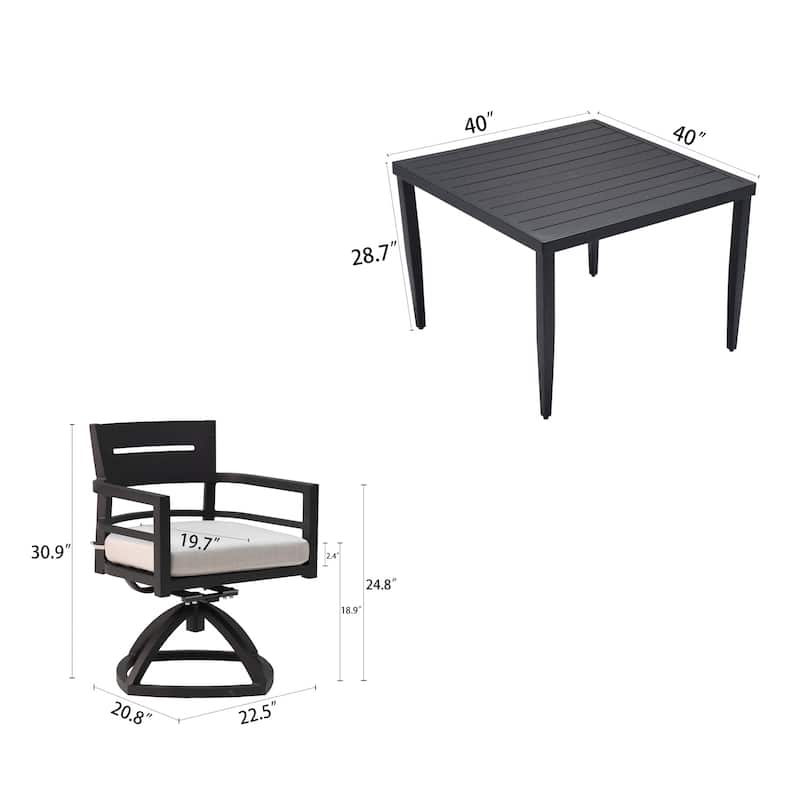 5-Piece Outdoor Patio Aluminum Furniture, Modern Dining Set, including 4 Swivel Rockers Sunbrella Fabric Cushioned