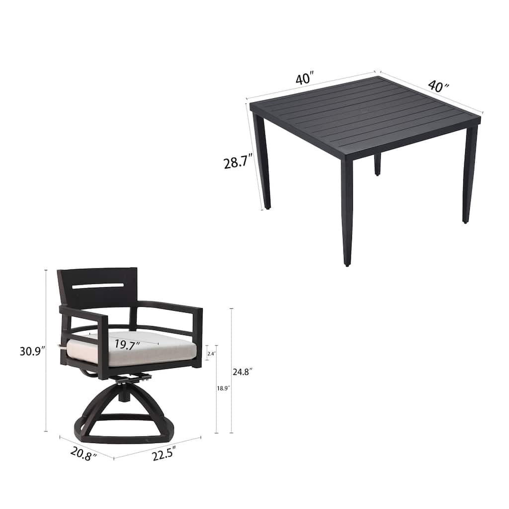 5-Piece Patio Dining Set - 40" Square Table with Umbrella Hole and 4 Swivel Rockers, Ember Black - 40" D x 40" W x 28.74" H