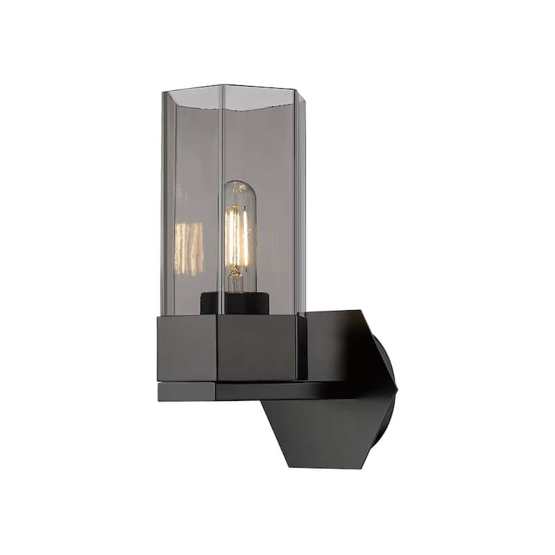 Innovations Lighting 427-1W-12-5 Claverack Sconce Claverack 12" Tall - Matte Black / Plated Smoke