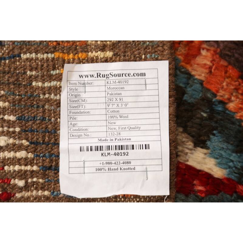 Chevron Style Multi-Color Moroccan Runner Rug Handmade Wool Carpet - 3'0" x 9'7"