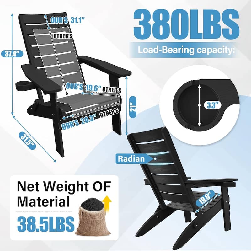 WINSOON HIPS Folding Adirondack Chairs with Arc Back & Cup Holder Set Of 2