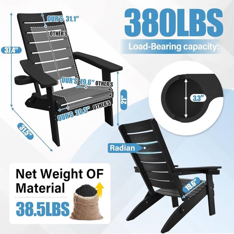 WINSOON HIPS Folding Adirondack Chairs with Arc Back & Cup Holder Set Of 4