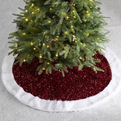 Glitzhome 48"D Sequin Christmas Tree Skirt