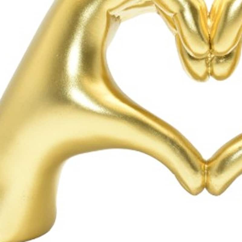 HomeRoots 4" Gold Resin Heart Hands Tabletop Sculpture - 5.5 in. x 3.5 in. x 1.5 in.