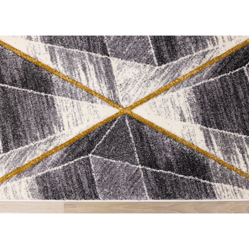 Summit Collection - Grey/White/Yellow Geometric Diamonds Rug