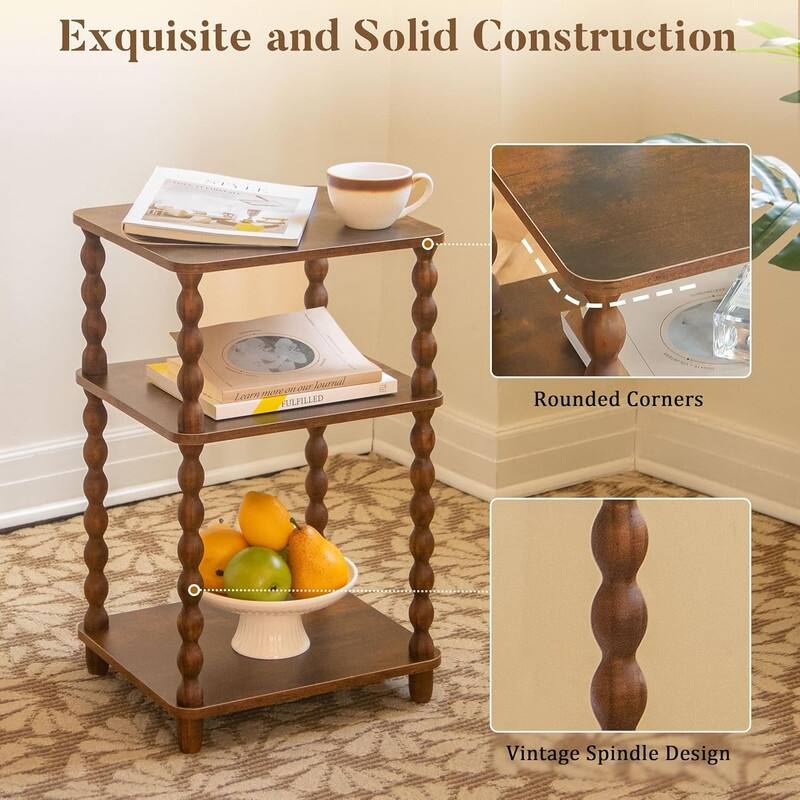 Small End Table with Storage Shelf Vintage Nightstand Bedside Table