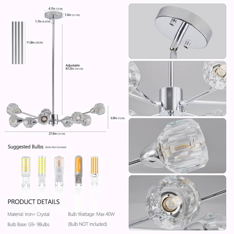 Modern Crystal Chandelier - 9-Light Fixture