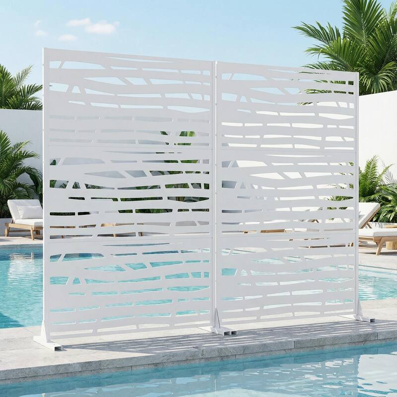 Metal Privacy Screen Fence Panel with Stylish Pattern Set of 2