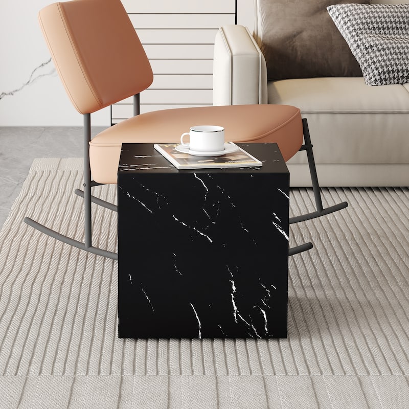 Roomfitters Black Marble Texture MDF Cube Coffee Table, 15.7"x15.7"x15.7" Modern Compact Design for Any Room, Black