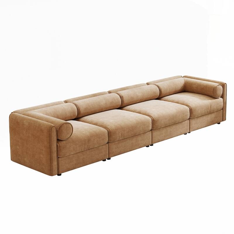 Cylindrical Backrest and Armrests Chenille Sofa with Storage Seat