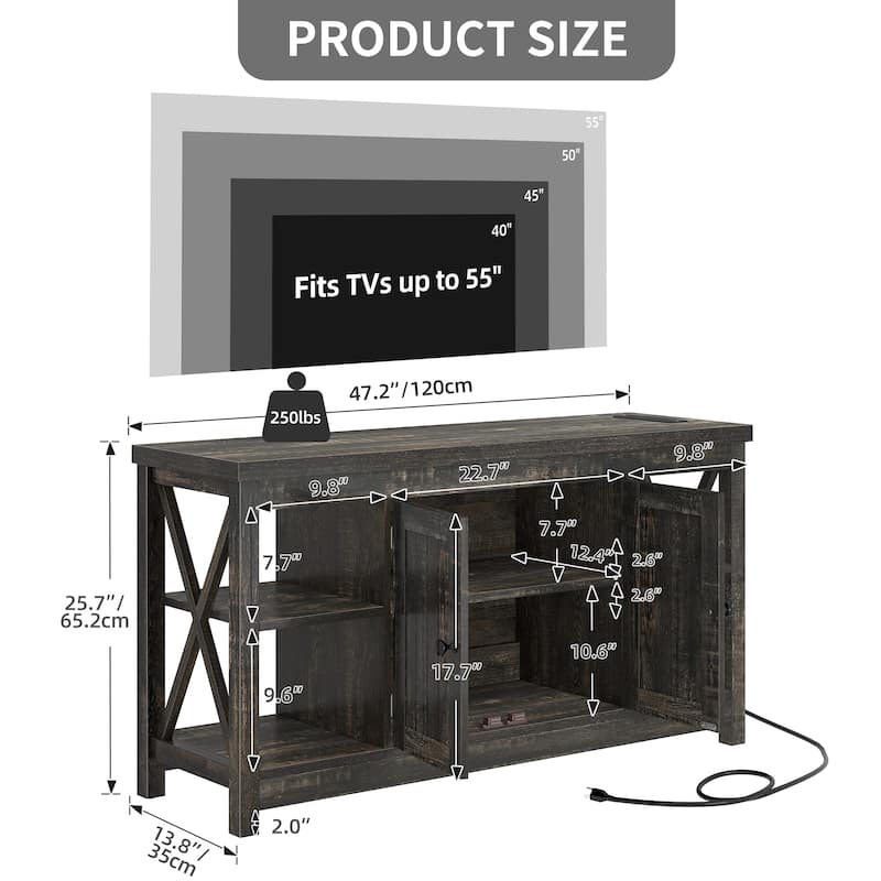 Moasis 47" Farmhouse TV Stand with Built-in Power Outlet, Entertainment Center with Storage for Living Room