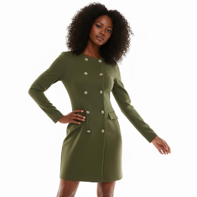 Nanette Lepore Military-Inspired Double-Breasted Dress - Olive - 12