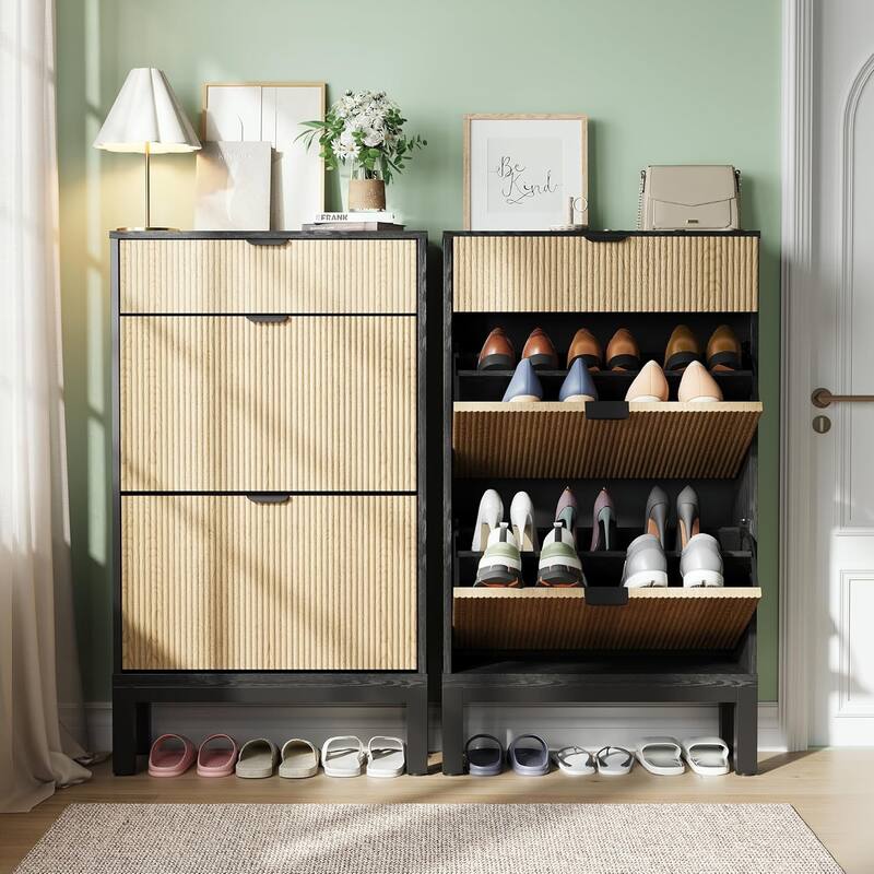Shoe Storage Cabinet with 2 Flip Drawers and A Drawer