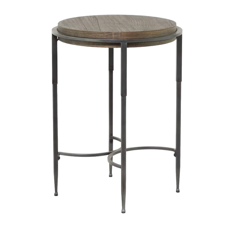 Gray Metal Industrial Accent Table with Brown Wood Top