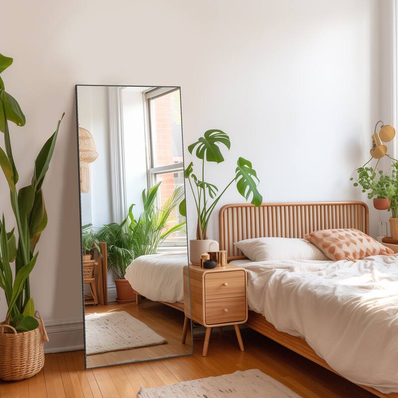 Modern Full-Length Floor Mirror with Stand - 64"L x 21"W - Black