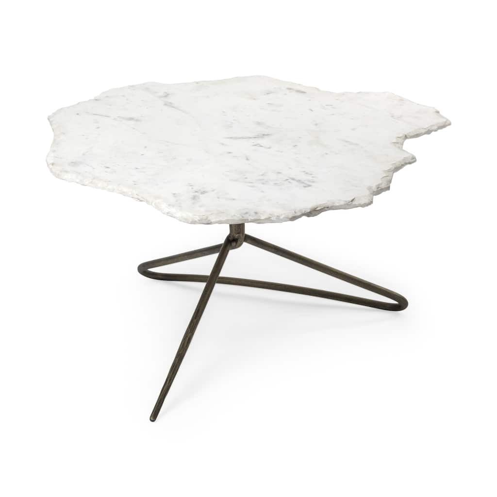 HomeRoots33" White And Gold Free Form Coffee Table - 33