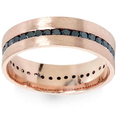 1 1/10ct Channel Set Black Diamond Brushed Ring Rose Gold Mens Wedding Band