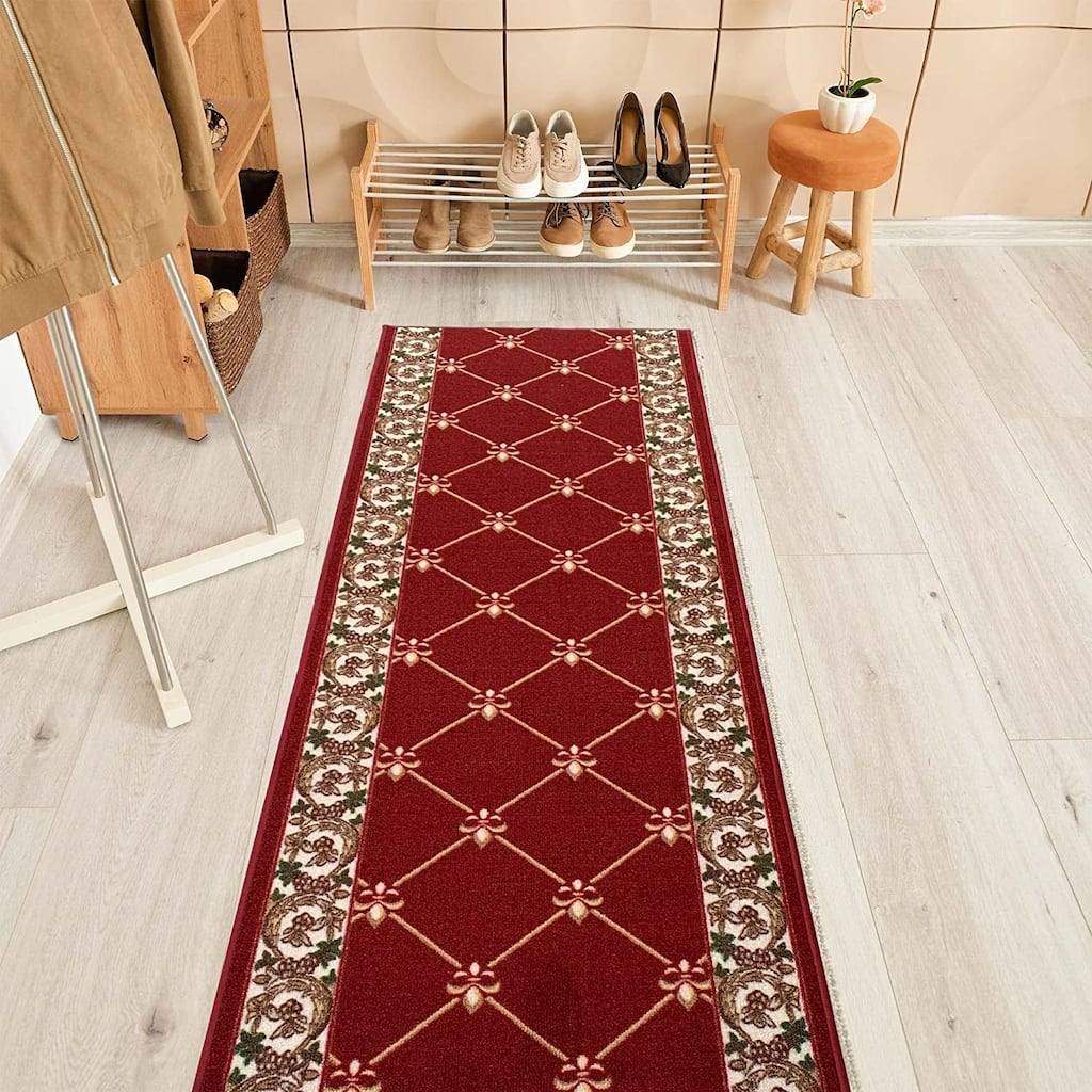 Custom Size Fleur De Lis 26 Inch Wide Non-Slip Stair Runner Rug