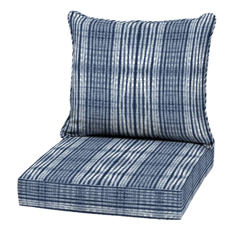 ARDEN Outdoor Deep Seat Cushion Set, 22 in x 24 in - Blue Shibori Stripe