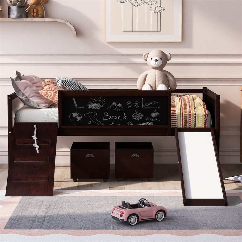 Merax Twin size Loft Bed Wood Bed with Two Storage Boxes