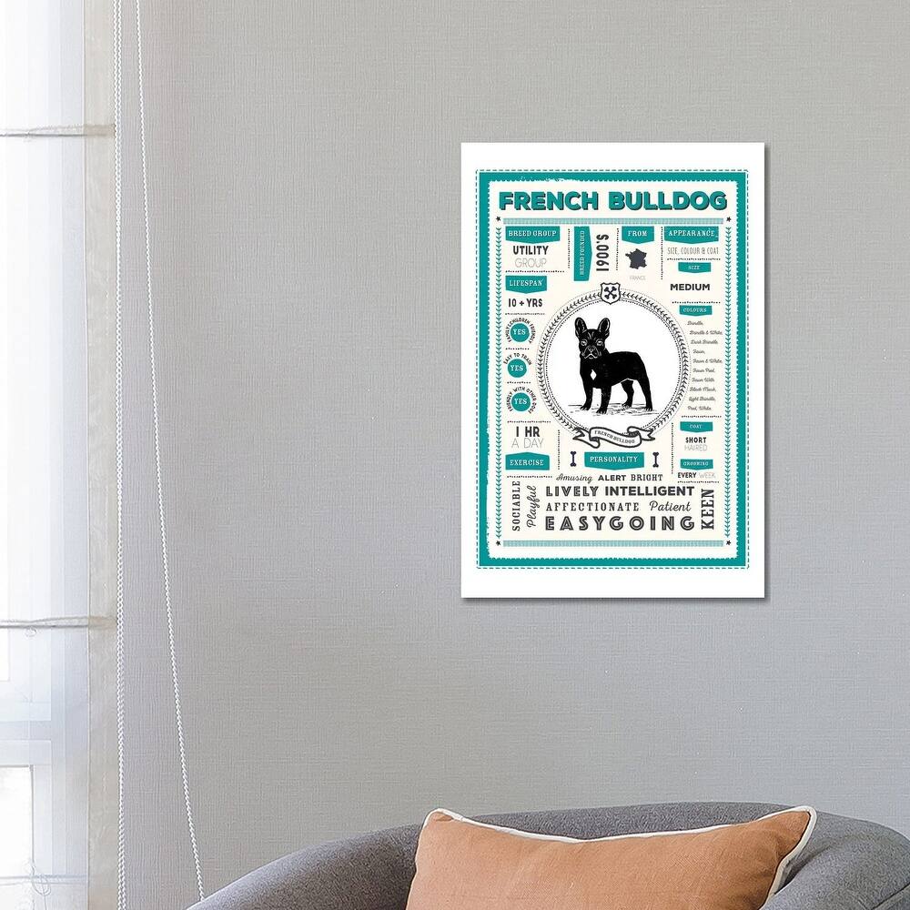 iCanvas "French Bulldog Infographic Blue" by PaperPaintPixels Canvas Print